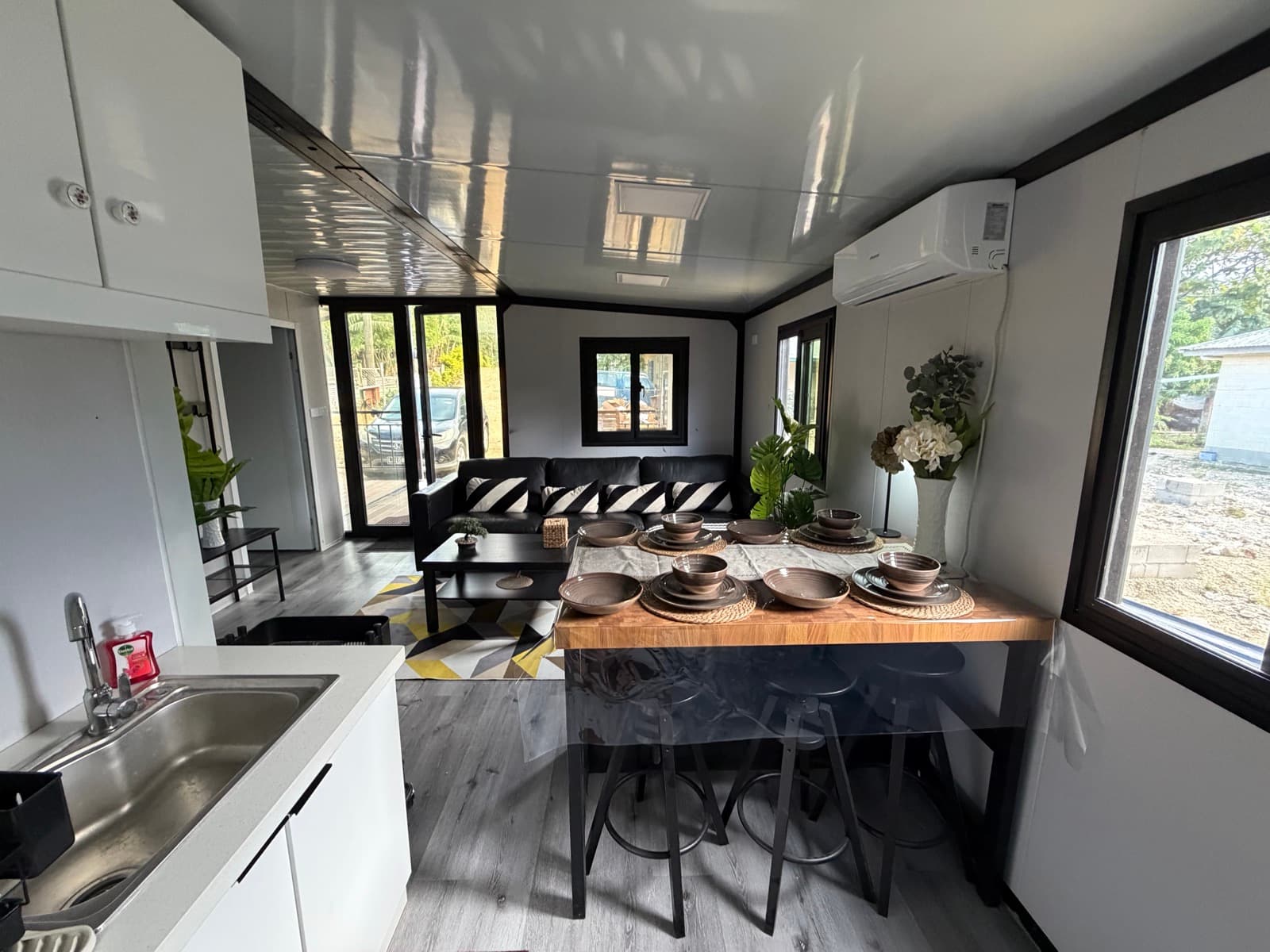 Kitchen and dining area with island seating